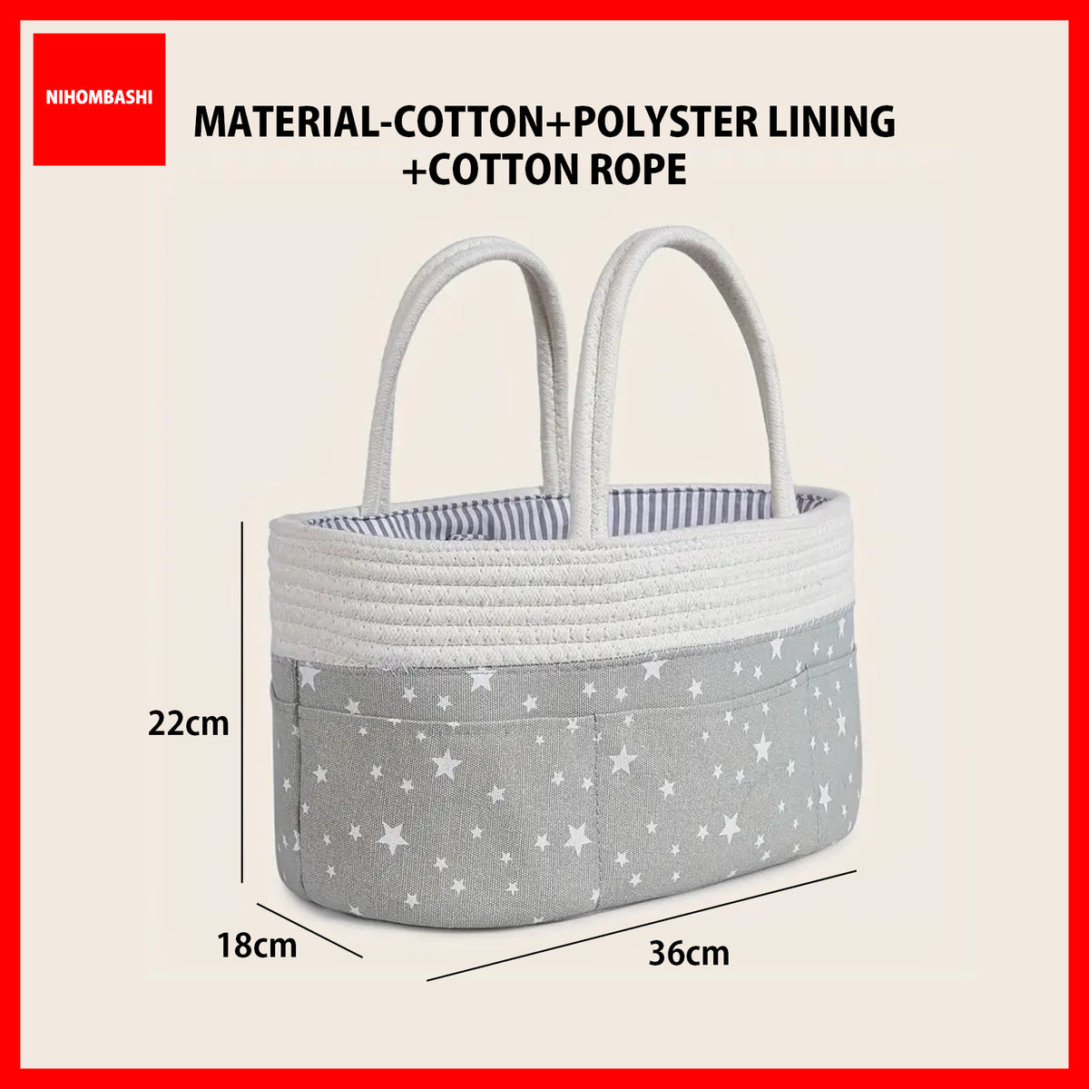 Baby Diaper Caddy Organizer Cotton Rope Basket with Removable Divider