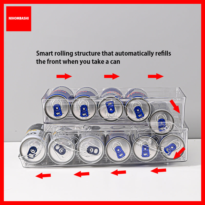 Fridge Can Organizer 2 Layer Rolling Drink Dispenser Holds 11 Cans