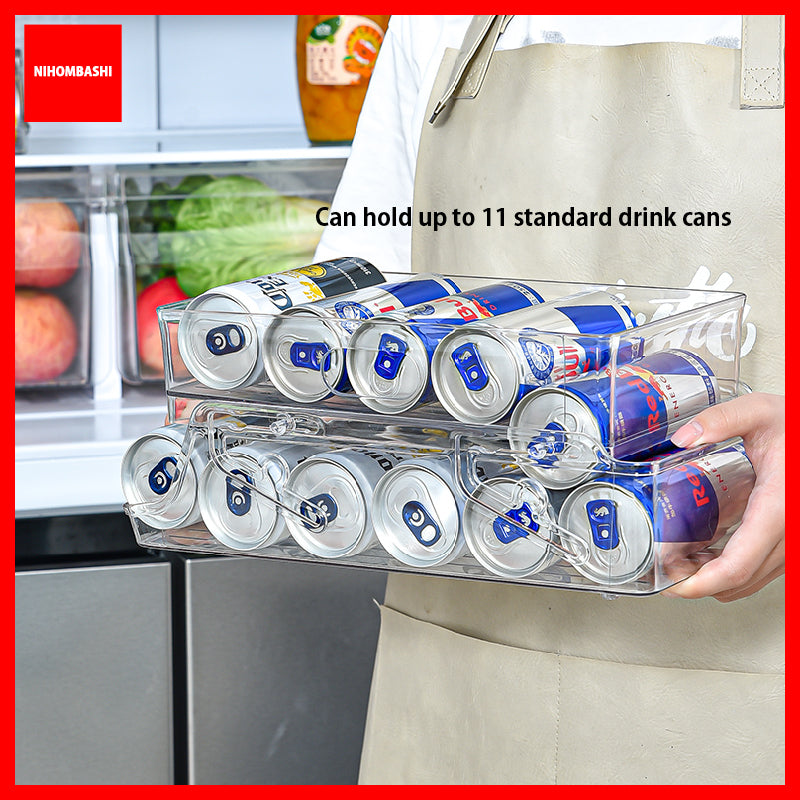Fridge Can Organizer 2 Layer Rolling Drink Dispenser Holds 11 Cans