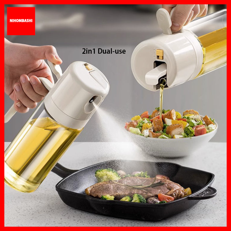 Oil Sprayer 2-in-1 Spray and Pour Glass Dispenser Bottle 550ml