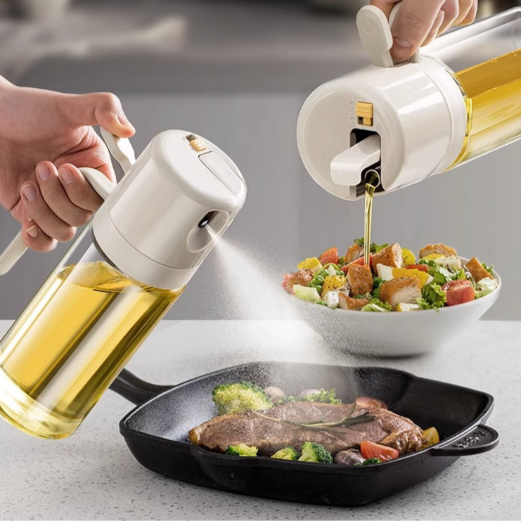 Oil Sprayer 2-in-1 Spray and Pour Glass Dispenser Bottle 550ml