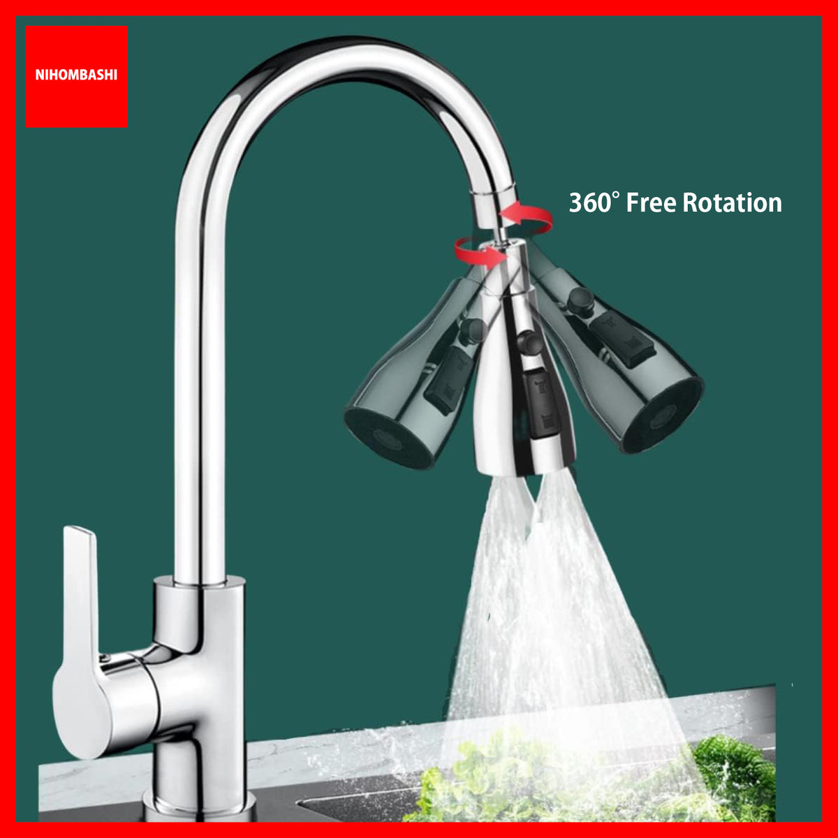 Kitchen Faucet Sprayer 3-Mode Tap Head Extender 360 Rotating Brass Spout
