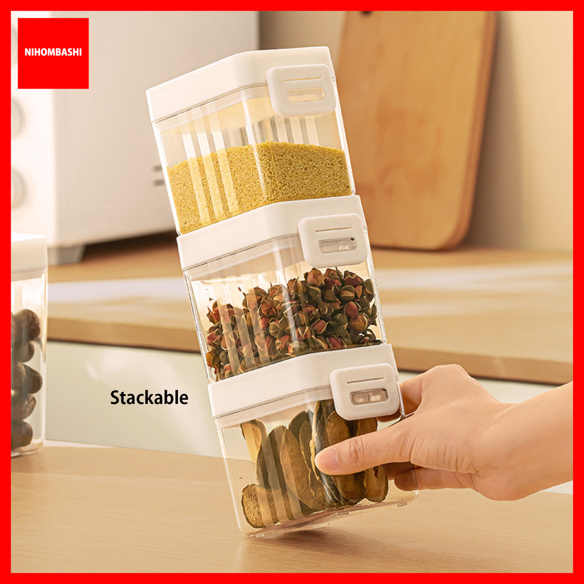 Airtight Food Storage Container with 5g Spoon, Stackable for Milk Powder