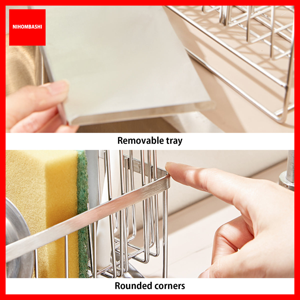 304 Stainless Steel Kitchen Sink Caddy, Self-Draining Sponge Holder