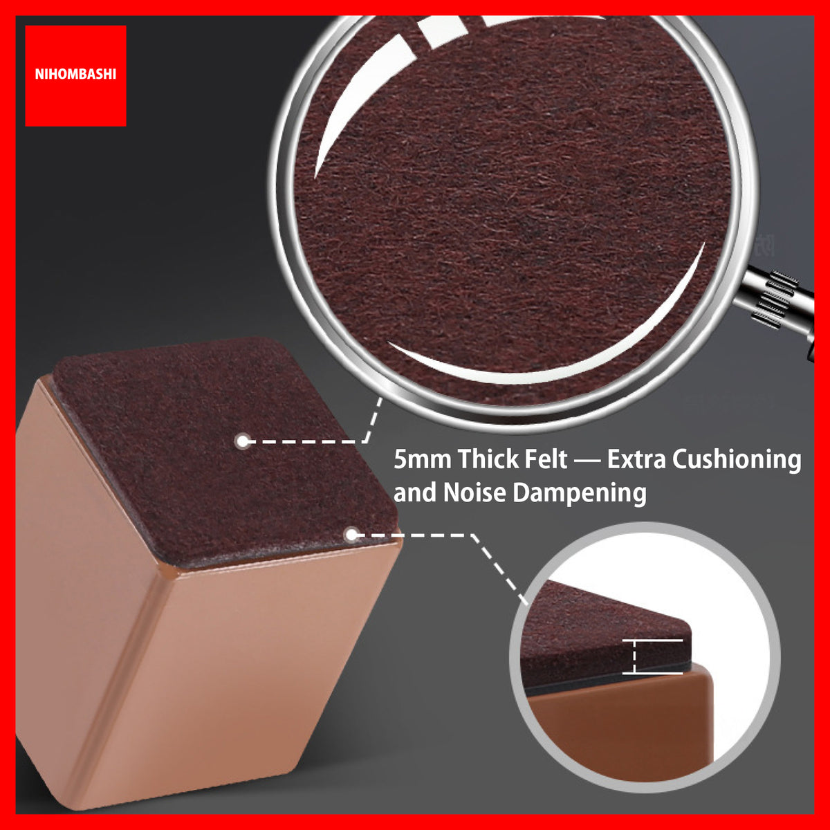 Furniture Leg Riser Pads 4pcs Self-Adhesive Carbon Steel with 5mm Felt