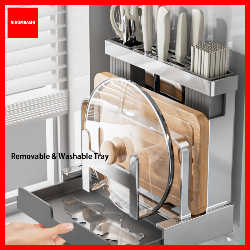 Knife Rack 304 Stainless Steel Pot Lid Cutting Board Holder Suction Base