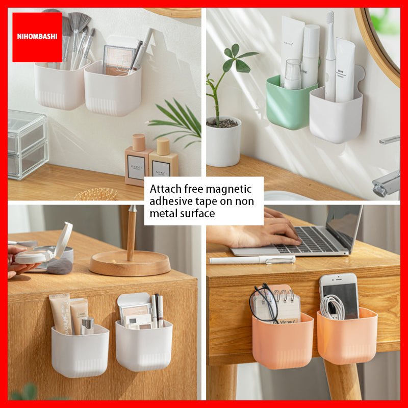 Magnetic Fridge Organizer Box, Kitchen Wall Holder with Adhesive Tape