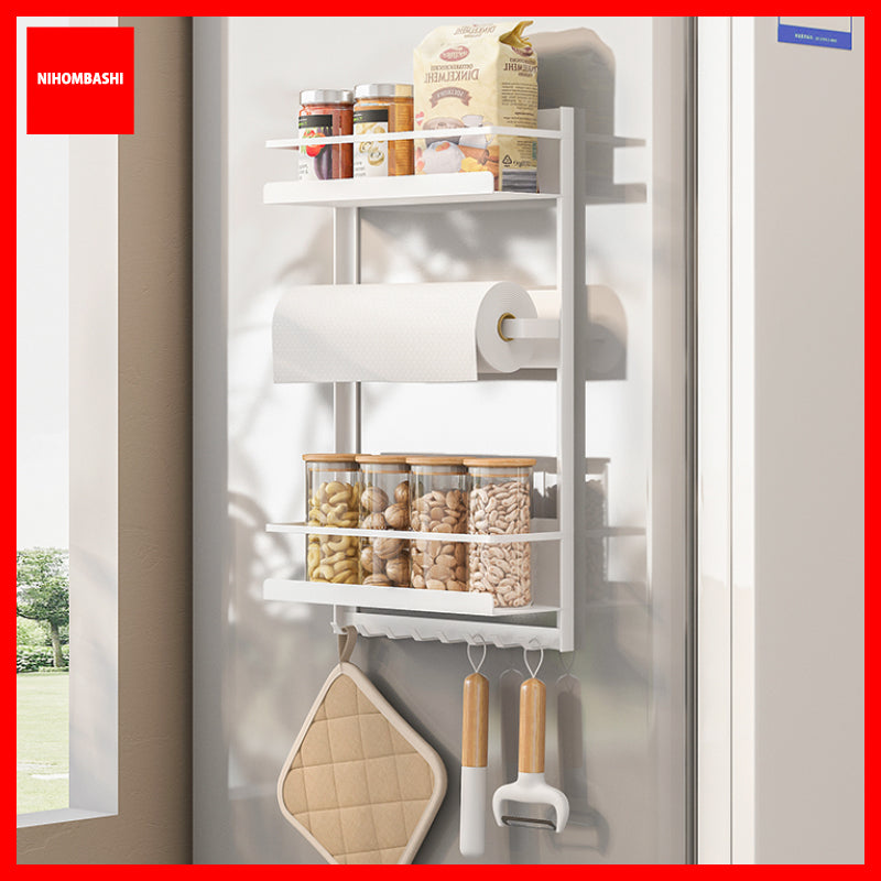 Magnetic Fridge Rack Spice Shelf Paper Towel Holder No Drill Carbon Steel