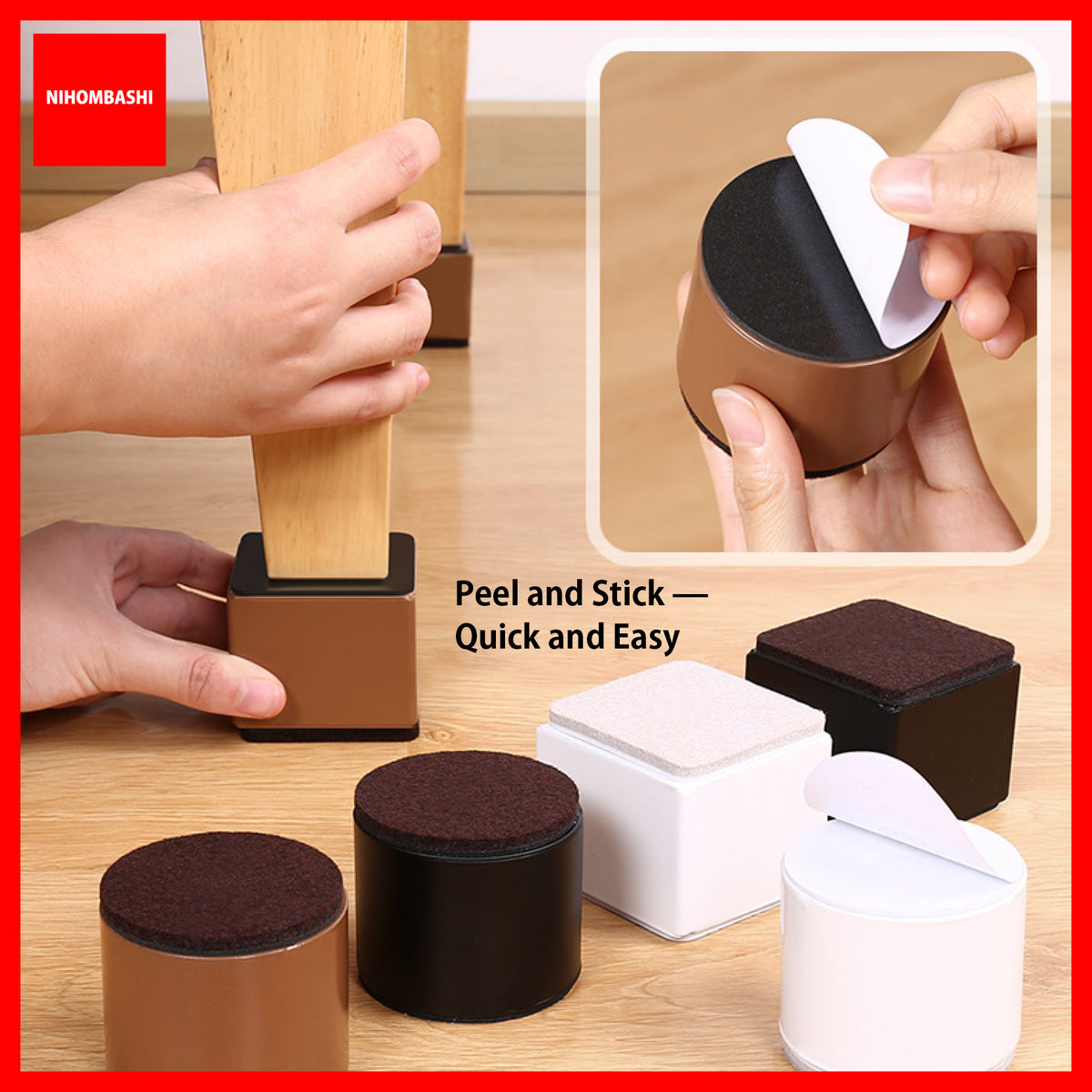 Furniture Leg Riser Pads 4pcs Self-Adhesive Carbon Steel with 5mm Felt