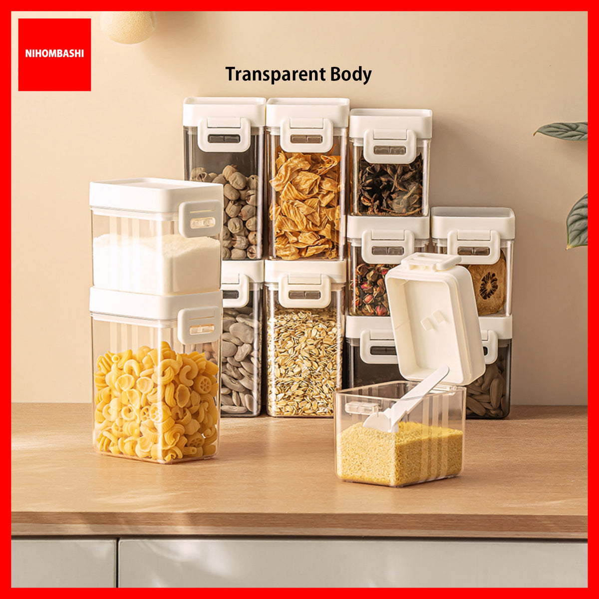 Airtight Food Storage Container with 5g Spoon, Stackable for Milk Powder