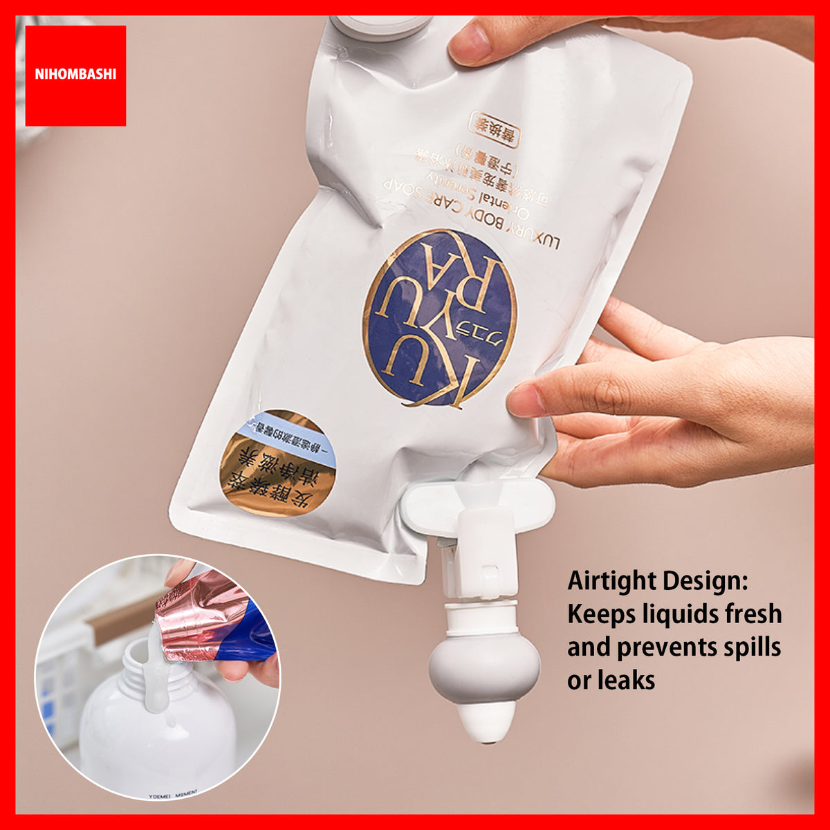 Shampoo and Body Wash Refill Pouch Dispenser Squeezer with Hanging Hook