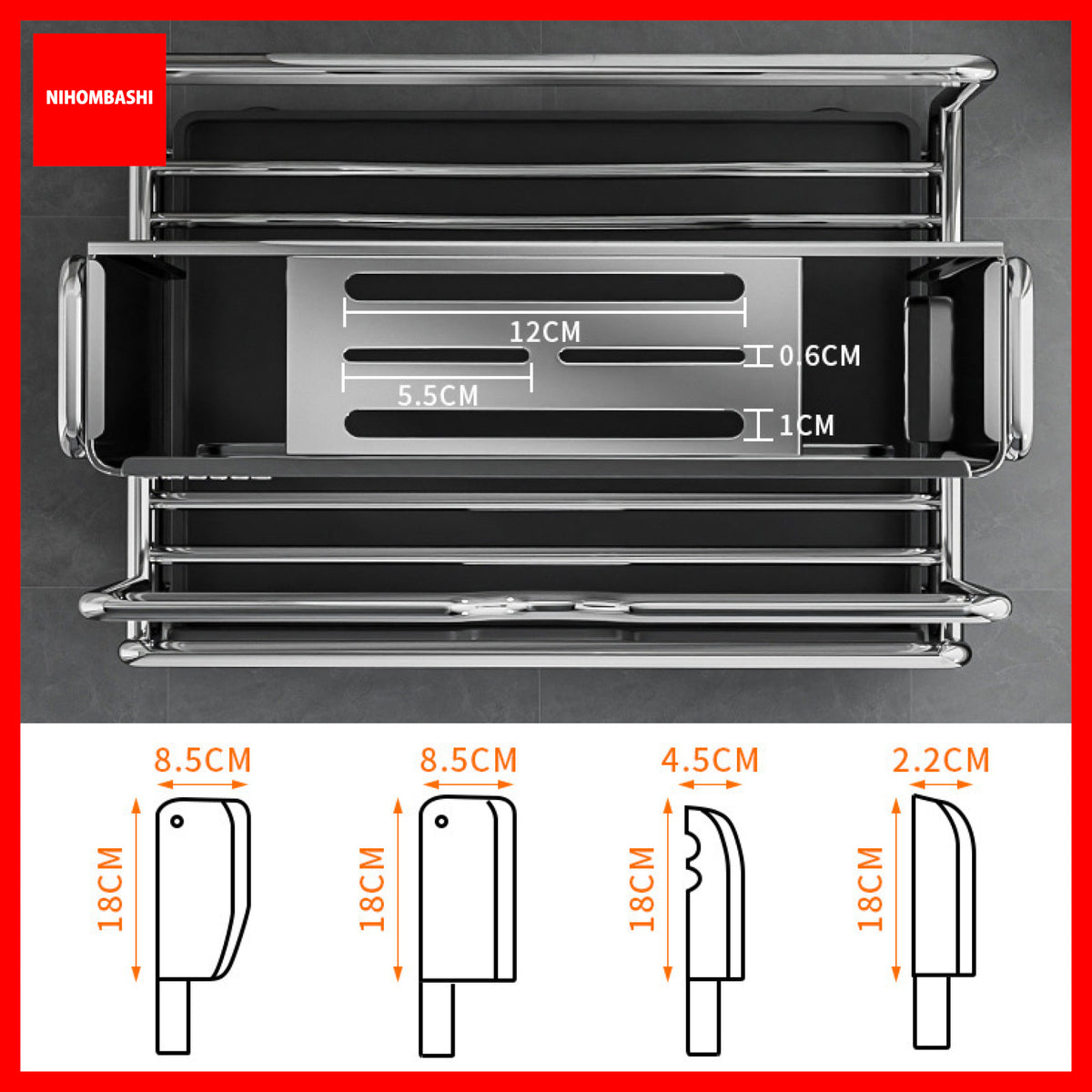 304 Stainless Steel Knife Rack with Cutting Board & Pot Lid Holder