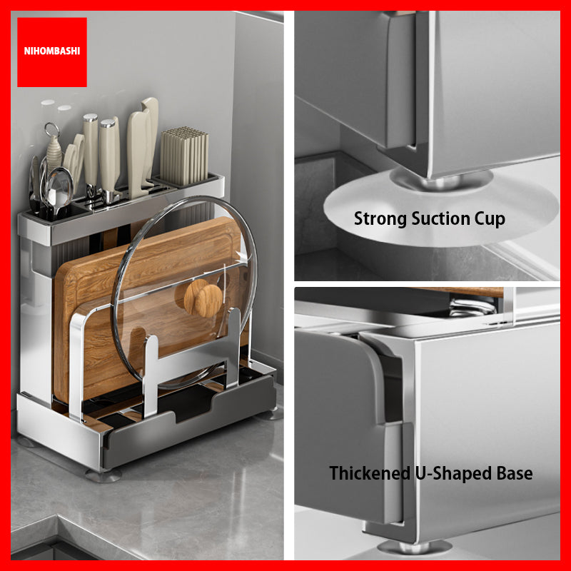 Knife Rack 304 Stainless Steel Pot Lid Cutting Board Holder Suction Base