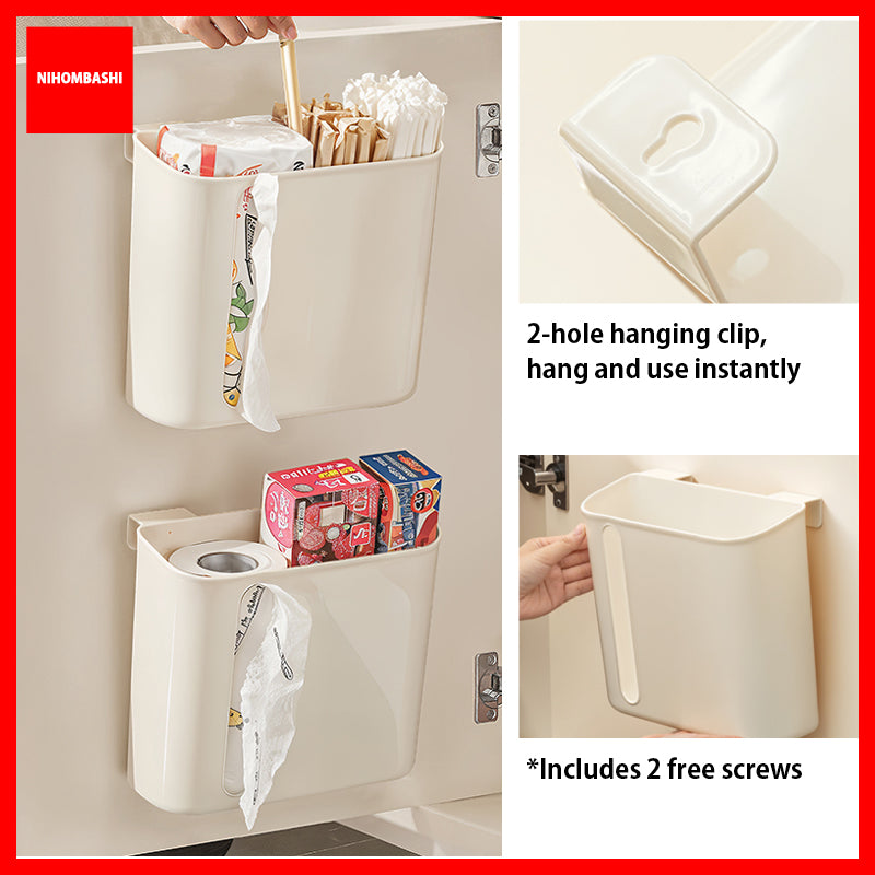 Kitchen Cabinet Hanging Organizer Bin No Drill Tissue Cling Wrap Storage