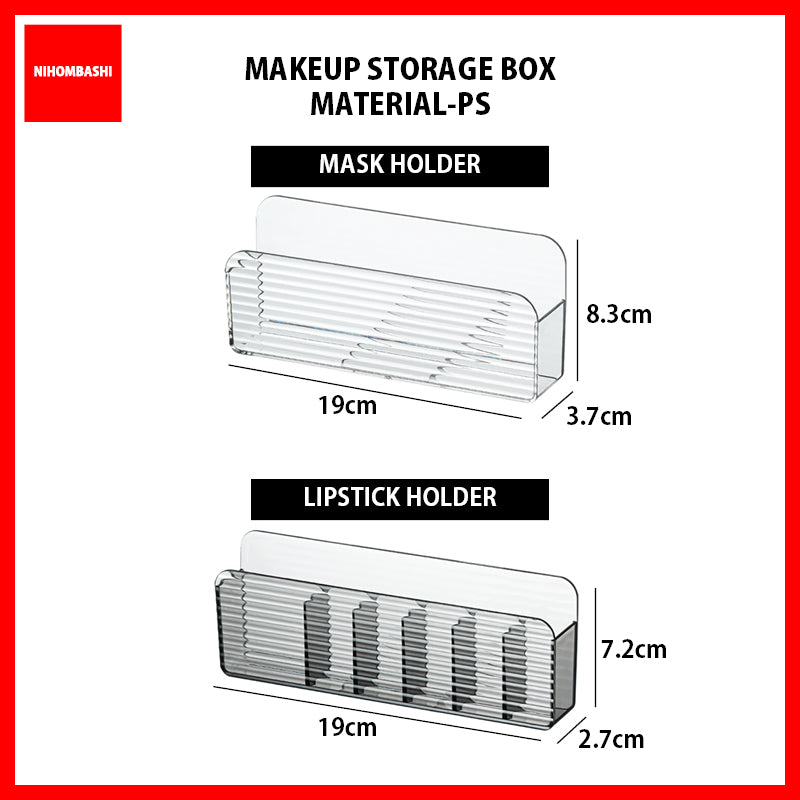 Wall Mount Makeup Organizer No Drilling, Lipstick and Face Mask Holder