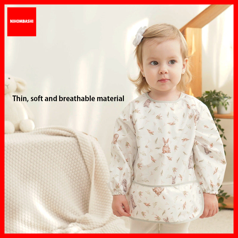 Long Sleeve Baby Weaning Bib with Pocket, Stain Resistant Feeding Smock