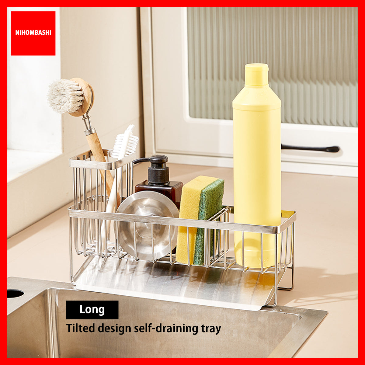 304 Stainless Steel Kitchen Sink Caddy, Self-Draining Sponge Holder