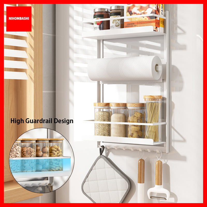 Magnetic Fridge Rack Spice Shelf Paper Towel Holder No Drill Carbon Steel