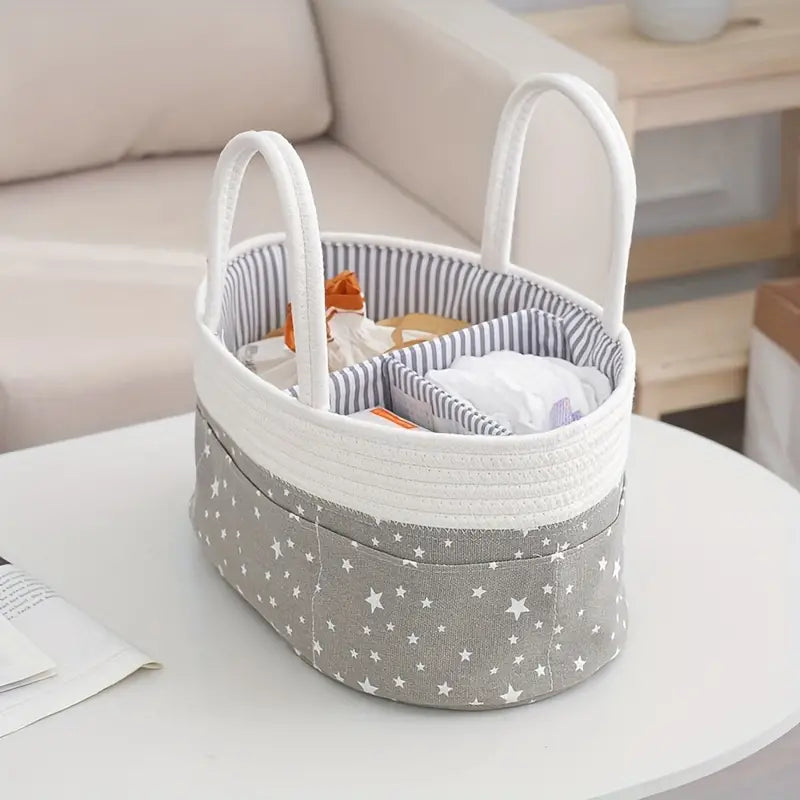 Baby Diaper Caddy Organizer Cotton Rope Basket with Removable Divider