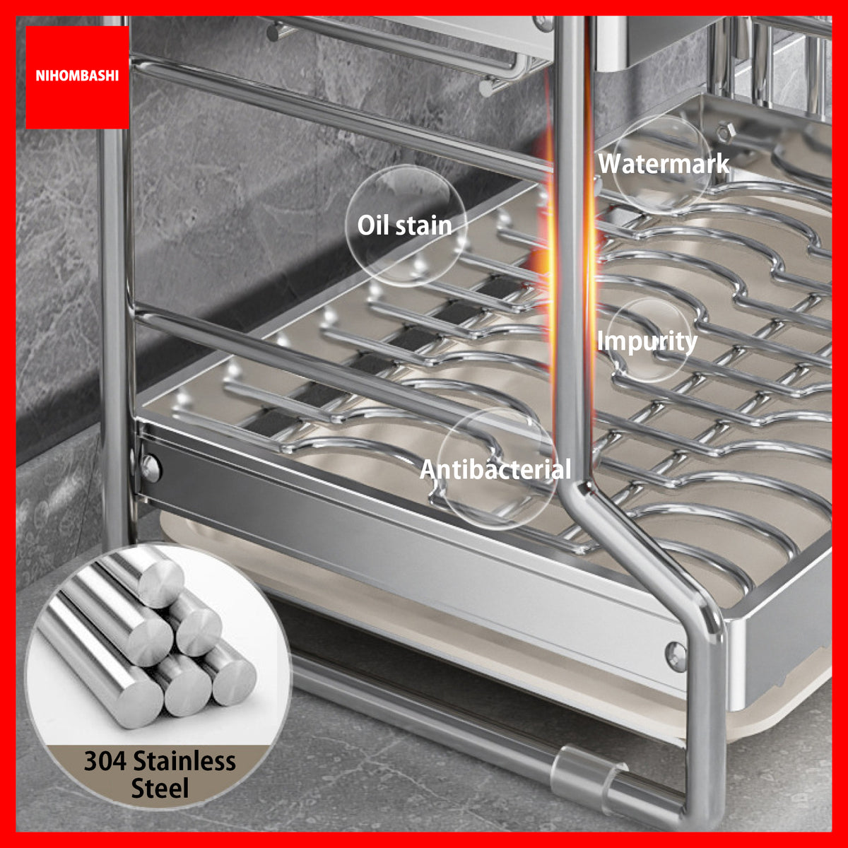 304 stainless steel dish rack resists oil stains, water marks and rust