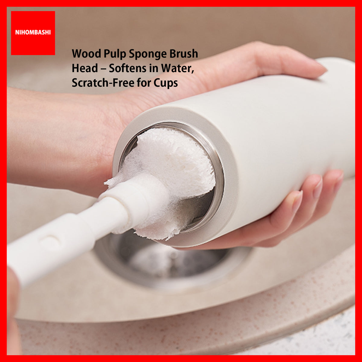 Cup and Bottle Cleaning Brush Extendable Long Handle Wood Pulp Sponge