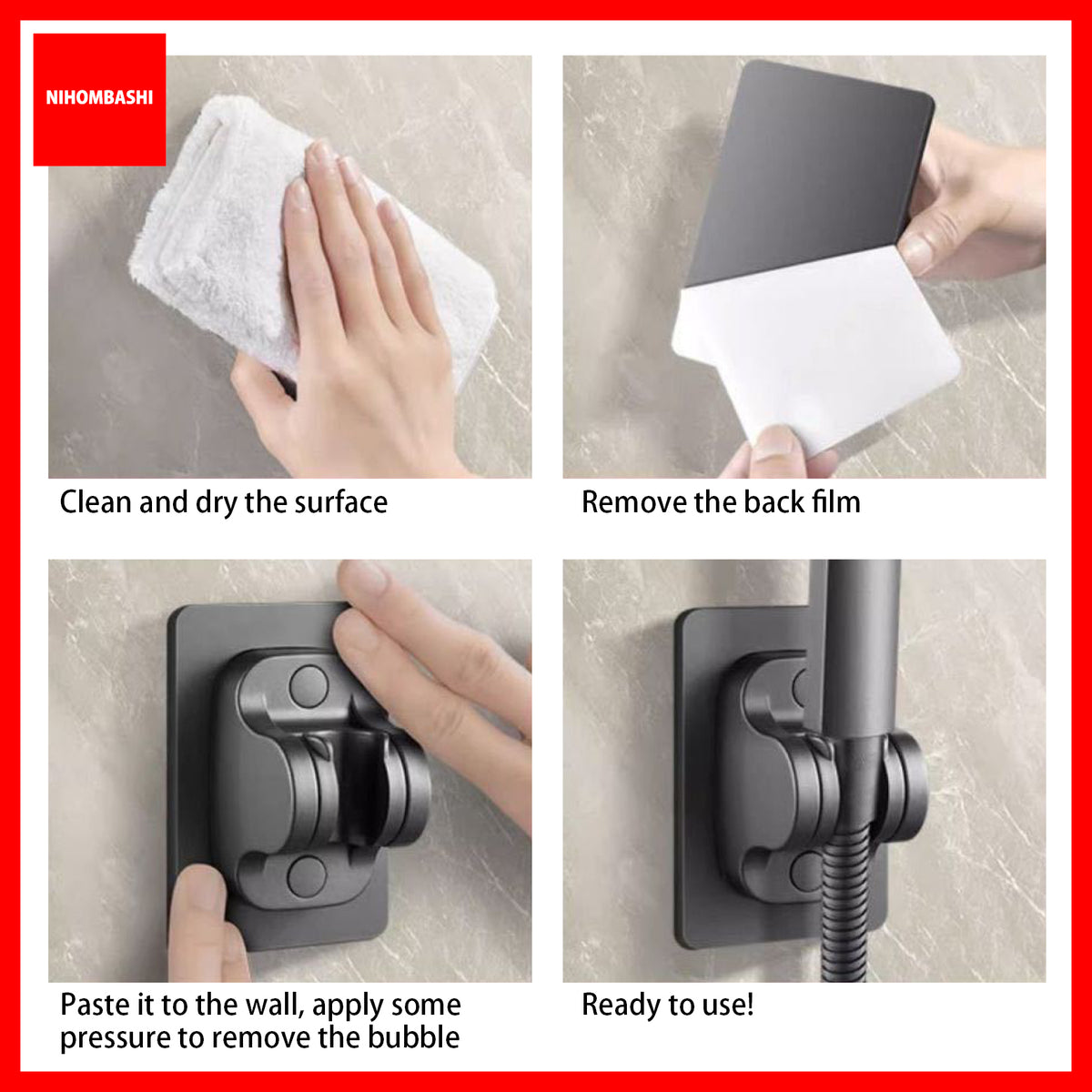 Shower Head Holder Punch Free Adjustable Self-Adhesive Wall Bracket
