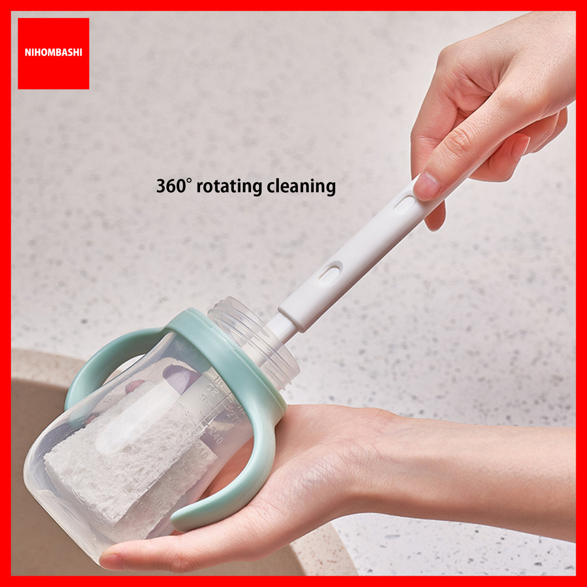 Cup and Bottle Cleaning Brush Extendable Long Handle Wood Pulp Sponge