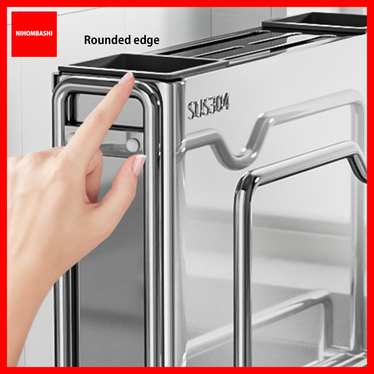 304 Stainless Steel Knife Rack with Cutting Board & Pot Lid Holder