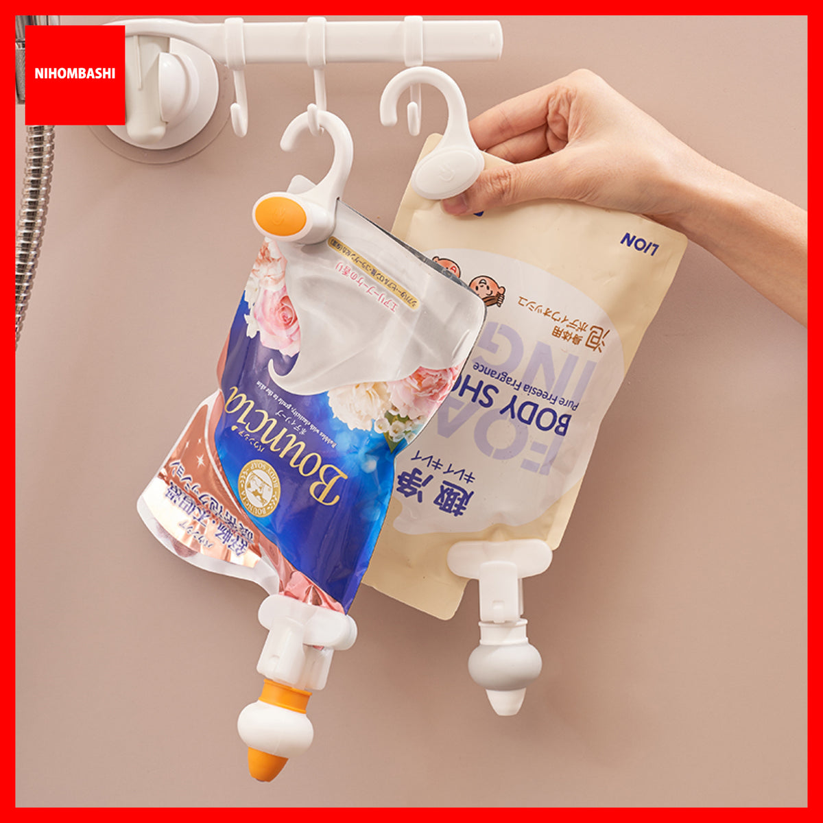 Shampoo and Body Wash Refill Pouch Dispenser Squeezer with Hanging Hook