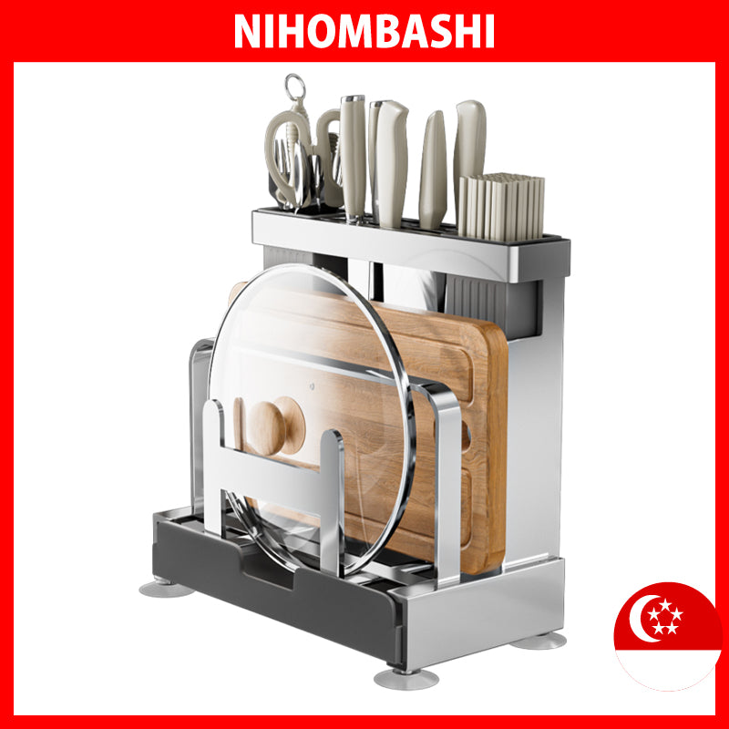 Knife Rack 304 Stainless Steel Pot Lid Cutting Board Holder Suction Base