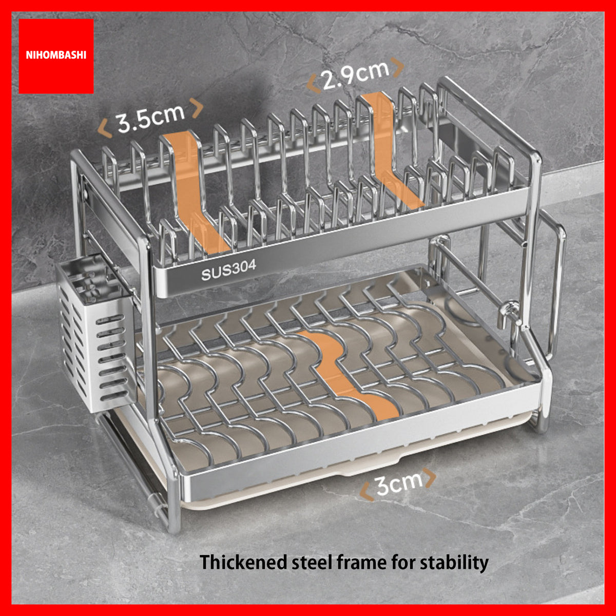 Dish rack plate slots 2.9 to 3.5 cm and bowl slots 3 cm with thickened steel frame