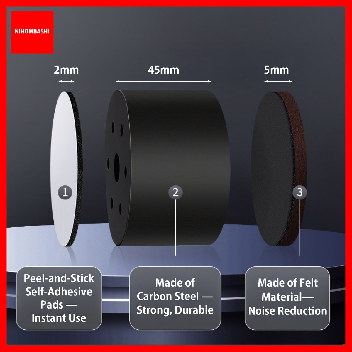 Furniture Leg Riser Pads 4pcs Self-Adhesive Carbon Steel with 5mm Felt