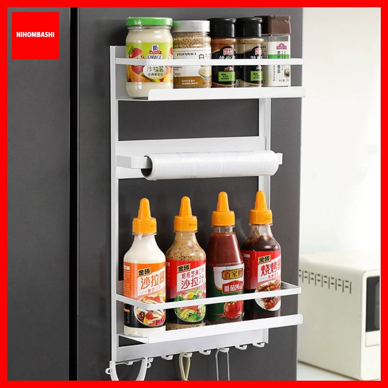 Magnetic Fridge Rack Spice Shelf Paper Towel Holder No Drill Carbon Steel