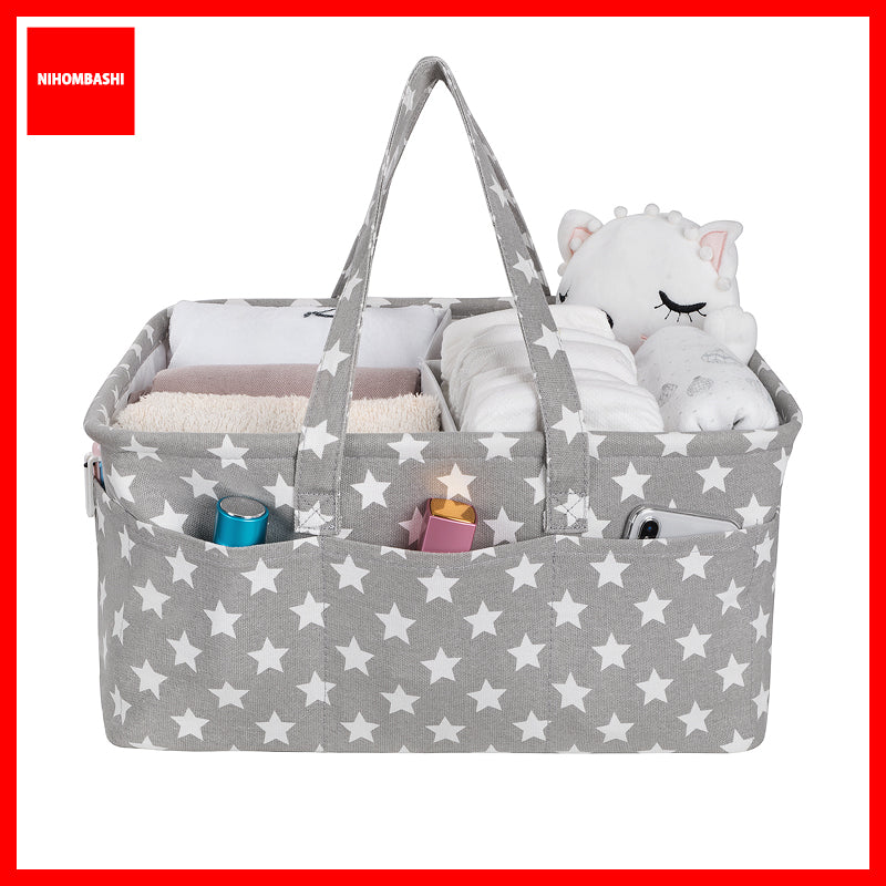 Baby Diaper Caddy Organizer Bag with Removable Divider, Cotton Canvas