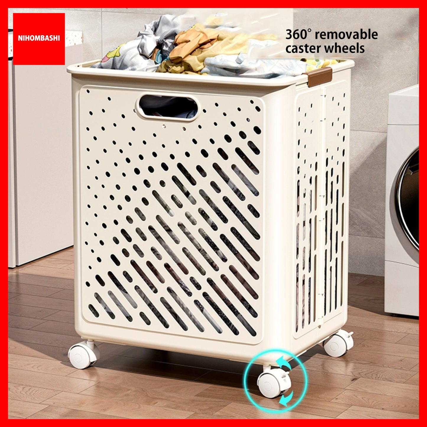 Foldable Laundry Basket with Handles Wheels