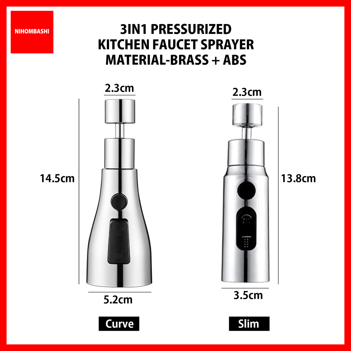 Kitchen Faucet Sprayer 3-Mode Tap Head Extender 360 Rotating Brass Spout