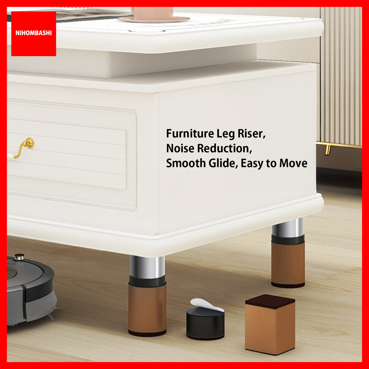 Furniture Leg Riser Pads 4pcs Self-Adhesive Carbon Steel with 5mm Felt