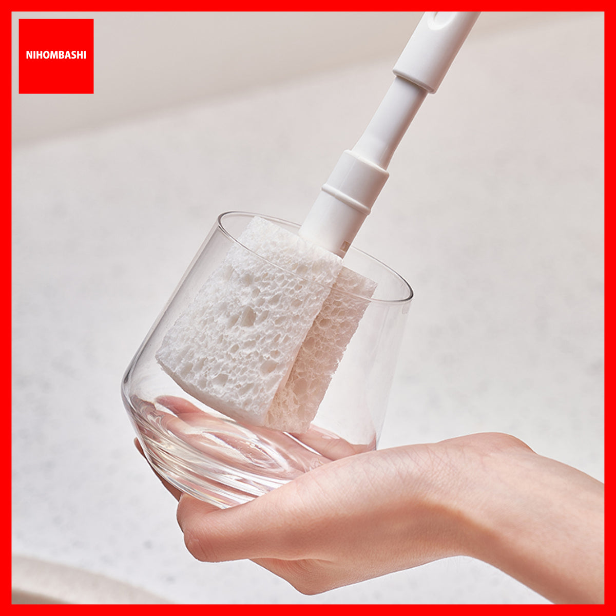 Cup and Bottle Cleaning Brush Extendable Long Handle Wood Pulp Sponge