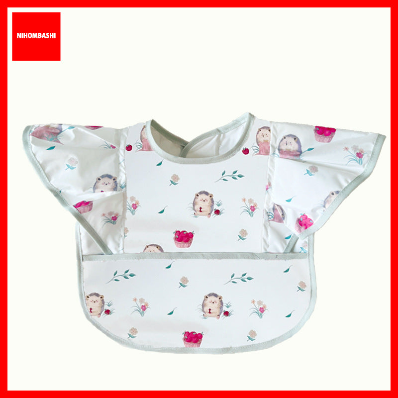 Long Sleeve Baby Weaning Bib with Pocket, Stain Resistant Feeding Smock