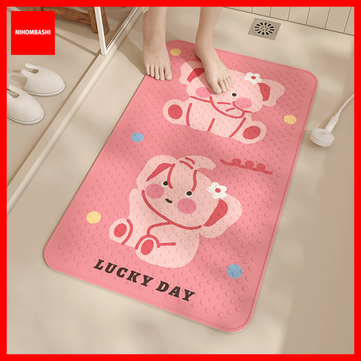 Anti Slip Bathroom Mat 50x80cm, Cartoon Shower Mat with Suction Cups