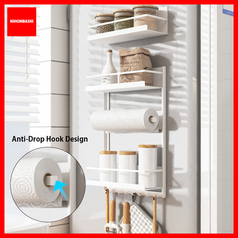 Magnetic Fridge Rack Spice Shelf Paper Towel Holder No Drill Carbon Steel