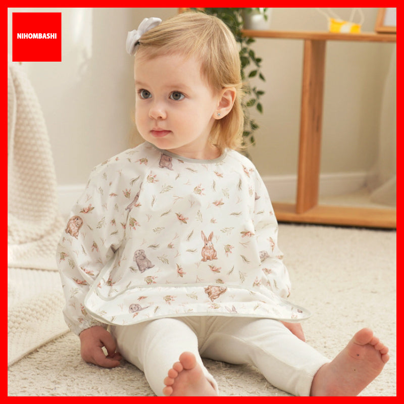 Long Sleeve Baby Weaning Bib with Pocket, Stain Resistant Feeding Smock