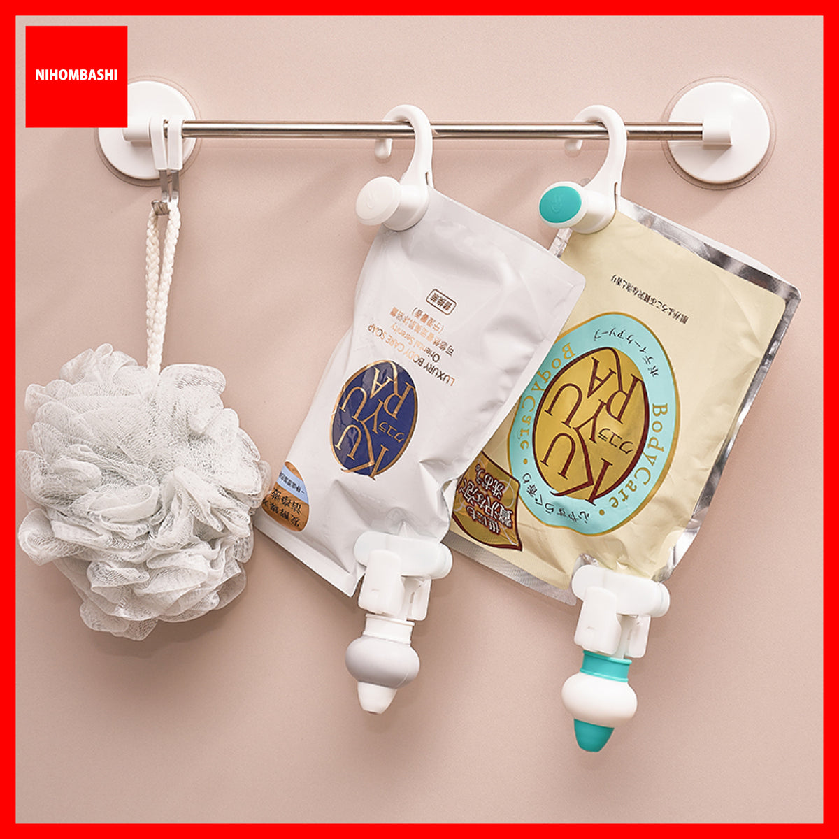 Shampoo and Body Wash Refill Pouch Dispenser Squeezer with Hanging Hook