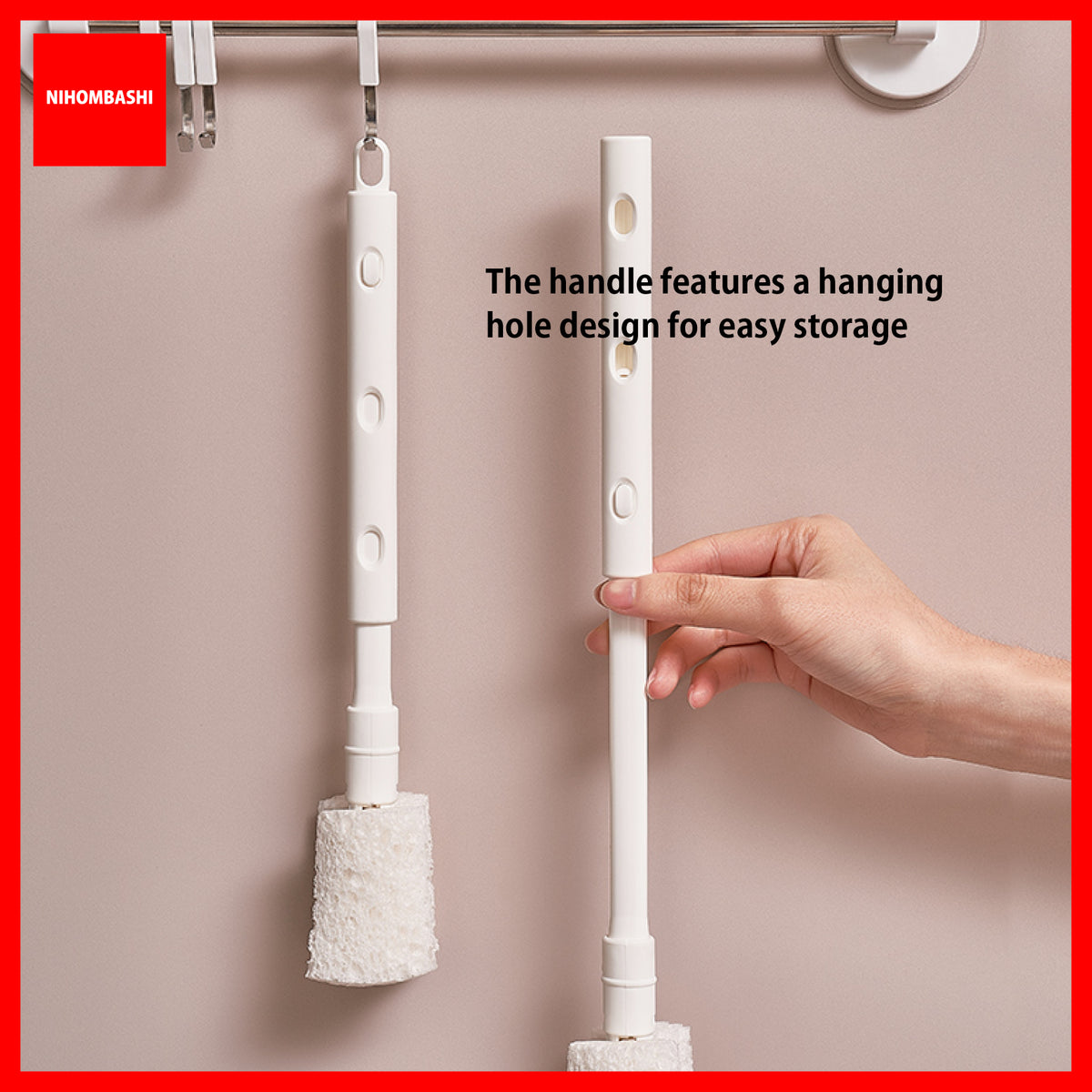Cup and Bottle Cleaning Brush Extendable Long Handle Wood Pulp Sponge