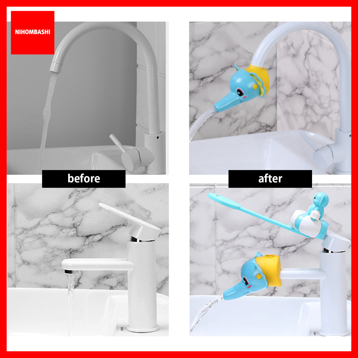 Kids Sink Tap Faucet Extender, Duck and Elephant Spout or Handle