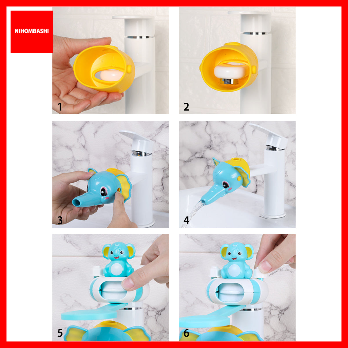 Kids Sink Tap Faucet Extender, Duck and Elephant Spout or Handle