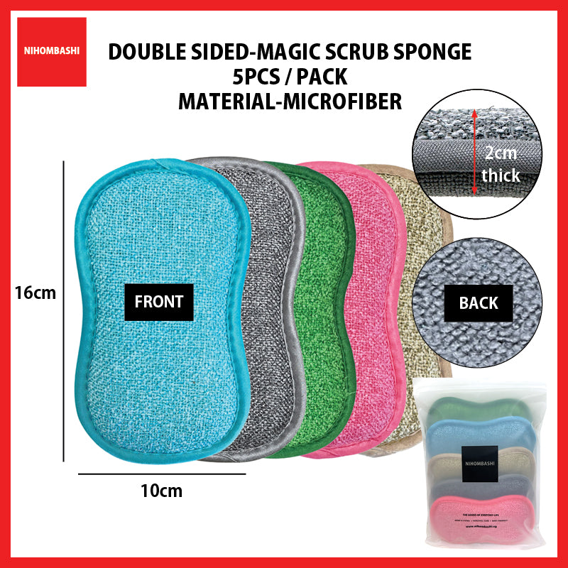 Magic Scrub Dish Sponge, Non-Scratch Double-Sided Kitchen Sponge 5pcs