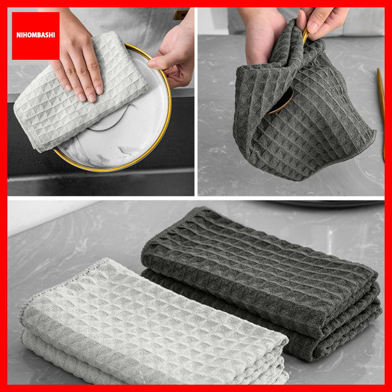 Kitchen Towel Microfiber Waffle Dish Cloth 4pcs Absorbent Lint-Free