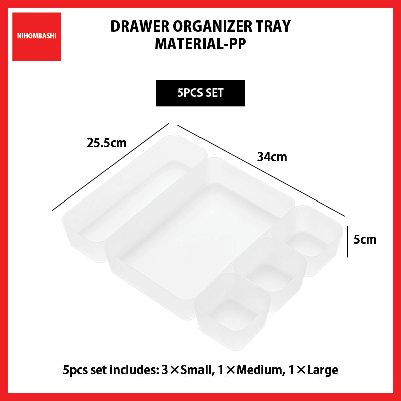 Drawer Organizer Tray, Semi Clear Plastic Divider Box for Makeup and Stationery