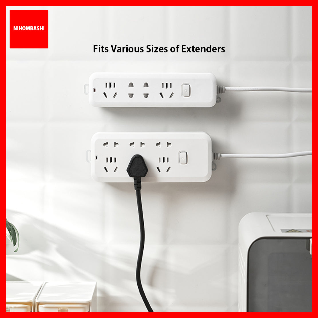 Power Strip Holder Wall Mounted No Drill Adhesive Cable Extender Organizer